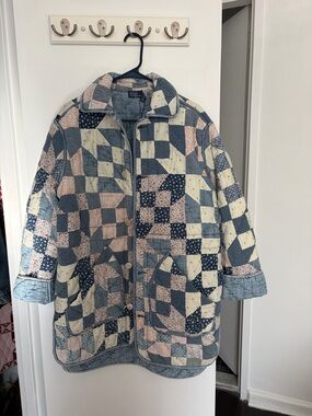 Polo by Ralph Lauren Patchwork Quilted Jacket in Blue, Cream & Pink